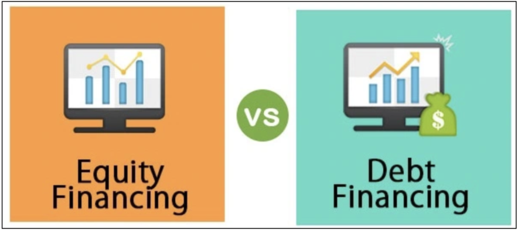 Illustration comparing equity financing and debt financing