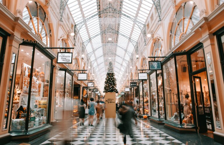Shopping arcade decorated for the festive season